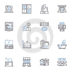 Room renovation line icons collection. Refurbishment, Makeover, Redesign, Upgrade, Revamp, Remodel, Transformation