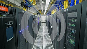 room with rows of server hardware in data center timelapse