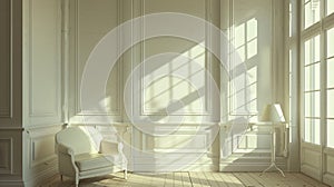 The room\'s monotone scheme, achieved with homogeneous paint, radiates a serene uniformity photo