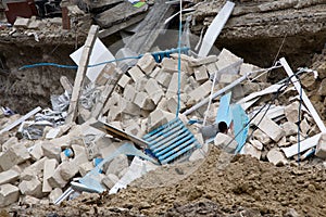 Room sections in the half-destroyed building