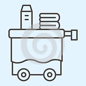 Room service thin line icon. Servant inventory, cleaning tray cart. Horeca vector design concept, outline style
