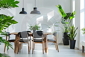 Room With Table, Chairs, Plants, and Potted Plants