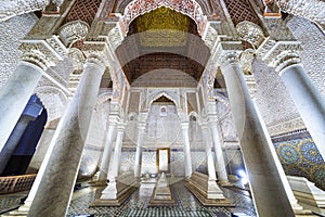 The room with the twelve columns in Saadian Tombs, Marrakech