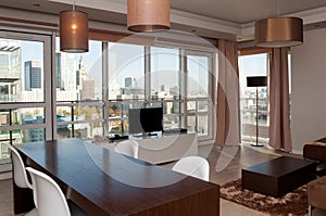 Room view in skyscraper apartment