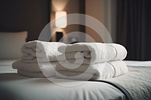 room white hotel home towel resort service luxury fresh bed. Generative AI.