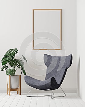 Room and the white wall background, chair and tree , minimal style ,frame form mock up