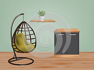 Room with wicker swing