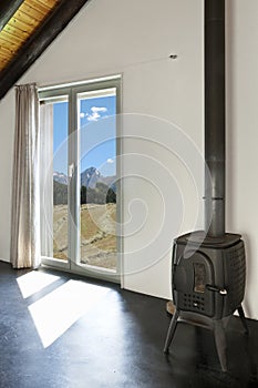 Room with wood stove