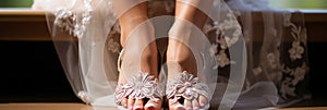 ?roomed bride& x27;s feet close-up with pedicure