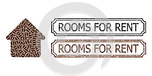 Rooms for Rent Grunge Seals with Notches and Cabin Mosaic of Coffee Grain