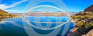 Roosevelt Bridge Arch Ellipse Reflected in Apache Trail Lake Calm Water