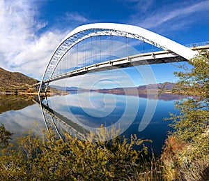 Roosevelt Bridge Arch Ellipse Reflected in Apache Trail Lake Calm Water