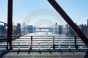 On the Roosevelt Island Bridge with the Queensboro Bridge in the Distance over the East River in New York City