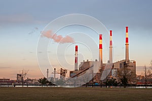 Roosevelt Island power plant at sunset