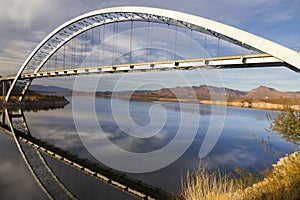 Roosevelt Lake Bridge at end of Apache Trail in Arizona Superstition Mountains