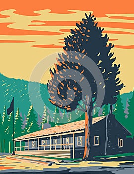 Roosevelt Lodge Cabins Located in the Tower-Roosevelt Area Within Yellowstone National Park Teton County Wyoming USA WPA Poster photo