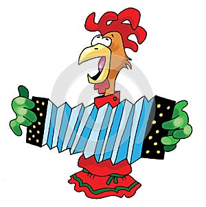 Rooster accordion musician figure humor