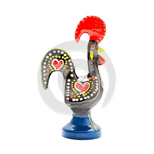 Rooster of Barcelos souvenire on white background, studio photo