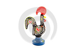 Rooster of Barcelos souvenire on white background, studio photo
