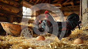 The rooster in the barn.AI generated image