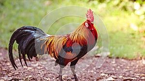 Rooster with beautiful feathers