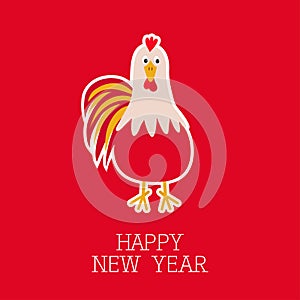 Rooster bird. 2017 Happy New Year symbol Chinese calendar. Cute cartoon funny character with big feather tail. Baby farm anim