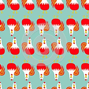 Rooster bird. Seamless Pattern line. 2017 Happy New Year symbol Chinese calendar.