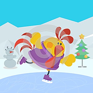 Rooster Bird Skate on Skating Ring. in Sport