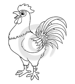 Rooster Cartoon Animal Illustration BW