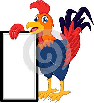 Rooster cartoon with blank sign