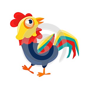 Rooster Cartoon Character Walking Around ,Cock Representing Chinese Zodiac Symbol Of New Year 2017