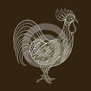 Rooster, Chicken, domestic farmer Bird for Coloring pages, zentangle illustration for adult anti stress Coloring books or tattoos