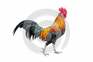 Rooster chicken standing isolate on white background