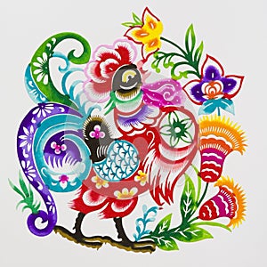 Rooster,color paper cutting. Chinese Zodiac.