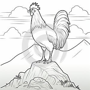 Rooster Coloring Sheet In Graphic Novel Style