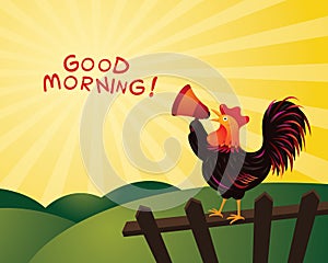 Rooster Crowing and Announcing with Megaphone, Good Morning