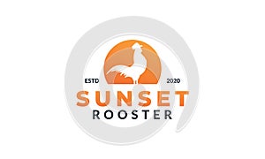 Rooster crowing in sunset logo icon vector illustration