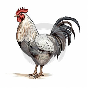 Rooster Drawing: Dark Gray And Light Beige Style On White Background