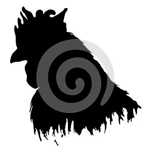 rooster farm bird animal silhouette contour black and white monochrome isolated art vector