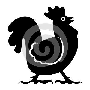 Rooster is a flightless bird. Silhouette, sign, logo illustration