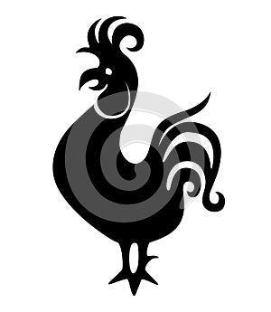 Rooster is a flightless bird. Silhouette, sign, logo. Vector illustration