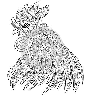 Rooster head in zentangle style. Symbol of Chinese New Year 2017. Adult anti stress coloring page
