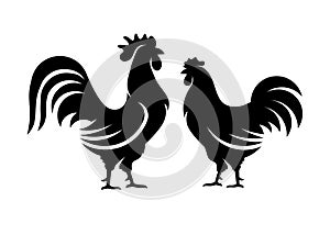 rooster and hen vector silhouette