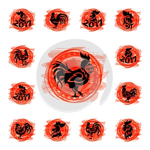 Rooster logo vector cute cartoon illustration new year 2017 badges bird symbol farm animal hen cockerel chinese
