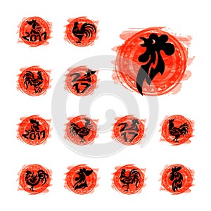 Rooster logo vector cute cartoon illustration new year 2017 badges bird symbol farm animal hen cockerel chinese