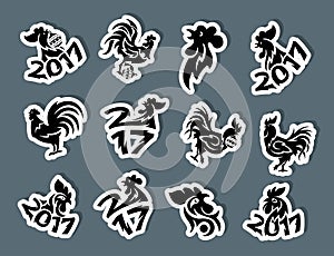 Rooster logo vector cute cartoon illustration new year 2017 badges bird symbol farm animal hen cockerel chinese