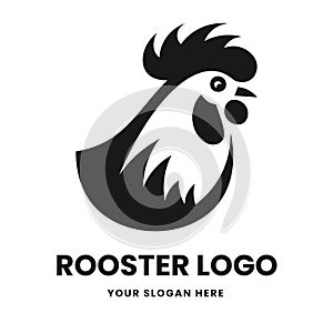 Rooster logo vector template emblem symbol. Head icon design isolated on white background. Modern black and white illustration