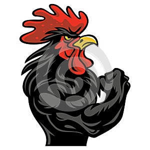 Rooster Muscle Arm Fighting Sports Mascot Logo Character Design Vector Cartoon Illustration