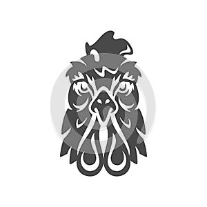 Rooster muzzle chicken face portrait agriculture breeding organic market monochrome icon vector