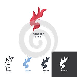Rooster negative space logo with bird head